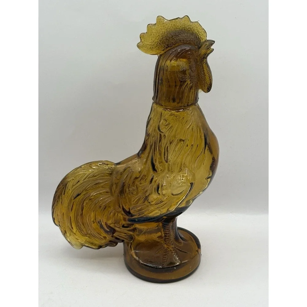Vintage 1973 Amber Brown Glass Crowing Rooster Decanter Jeffrey Snyder Farmhouse